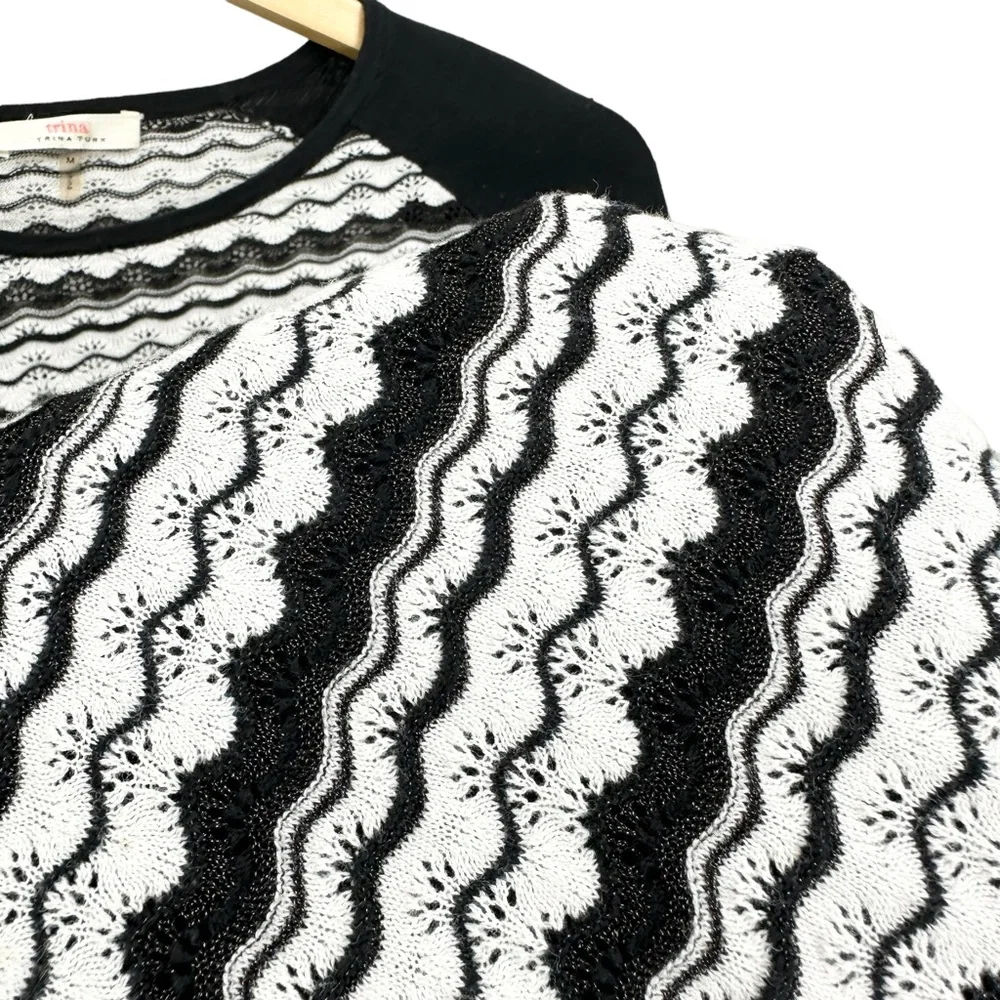 TRINA TURK Long Sleeve Mini Sweater Dress Black White